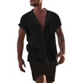 thumbnail image 2 of RUTAYY Men's Shirts Solid Color Cardigan Loose Short Sleeve Pocket Casual Stand Collar Comfortable Breathable Elegant Holiday Blouse, 2 of 7