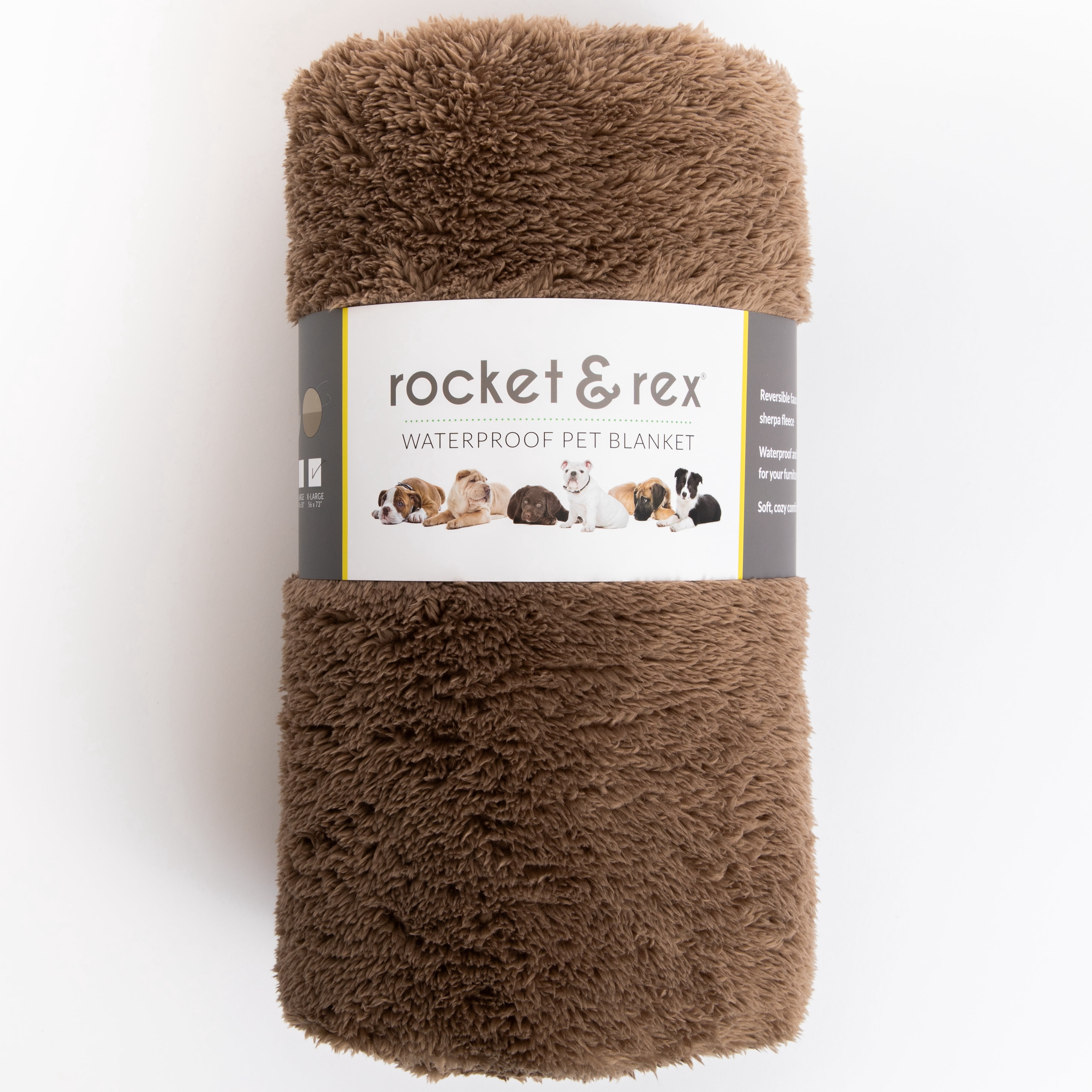 rocket & rex Extra Large Waterproof Dog Blanket, Brown, Washable Waterproof Pet Blanket Protects Beds, Couches & Other Furniture, Premium Fleece Fabric with Reversible Faux Suede, 56" x 73"