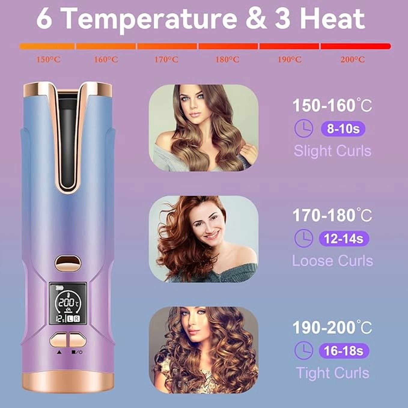 RKXQT Automatic Curling Iron,Cordless Auto Hair Curler, Rotating Curling Iron with 5200 mAh Battery, Adjustable Temperatures & Timers Hair Crimper for Women. (Multicolored)