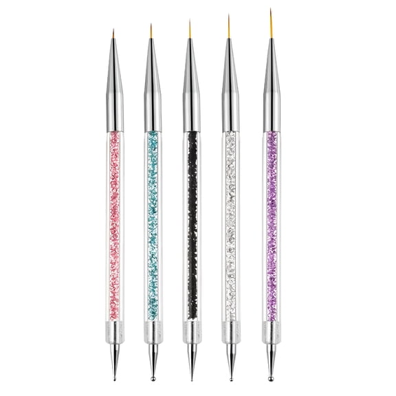 RAGUPEL Nail Art Brushes,5Pcs Double-Ended Acrylic Nail Brush Set with 5/7/10/12/15Mm Nail Liner Brushes and Dotting Pens for French Nails
