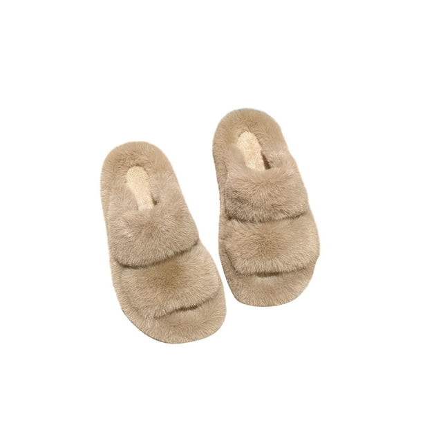 Woobling Ladies Fuzzy Slippers Slip On Fluffy Slides Flat House