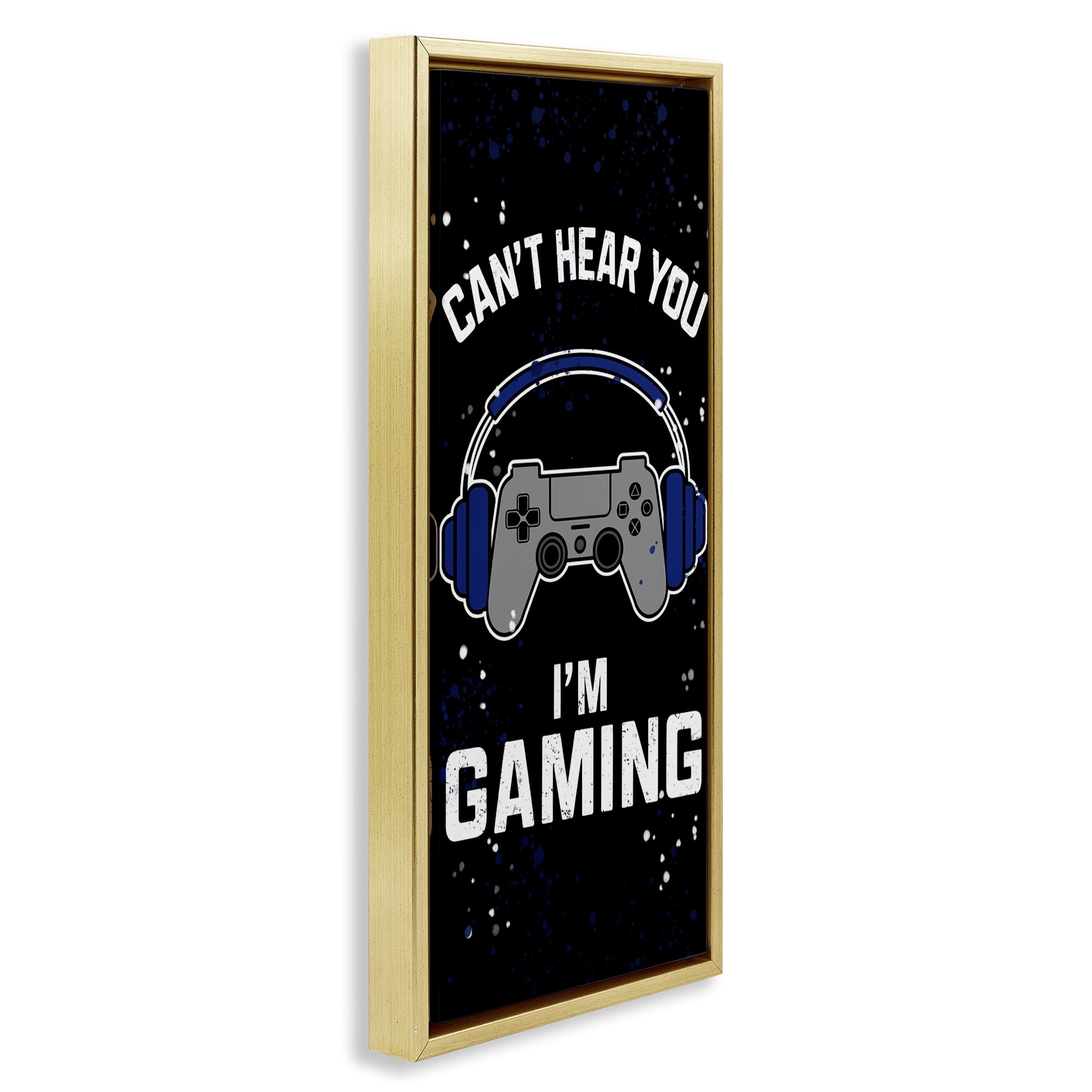 Stupell Industries Can't Hear You Gaming Gold Framed Floater Canvas Wall Art, design by Kim Allen