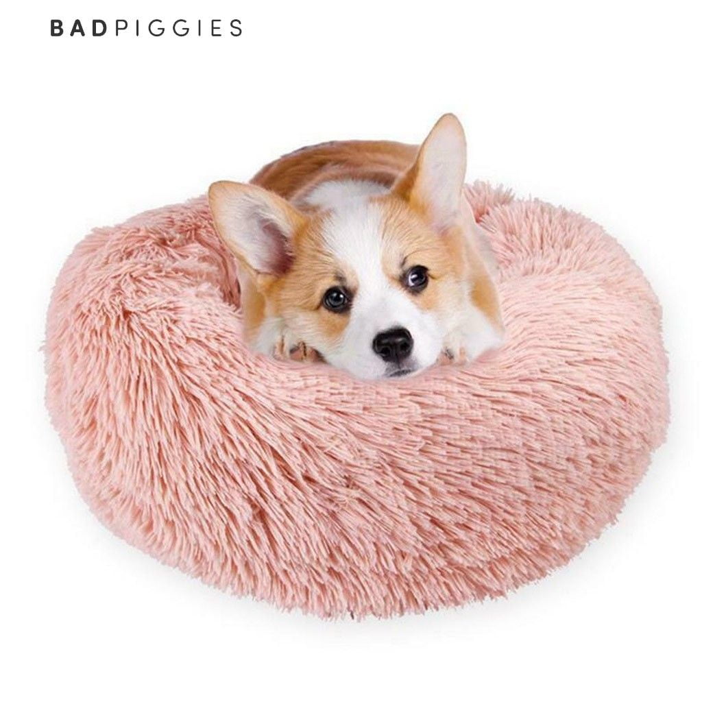 BadPiggies Pet Dog Cat Bed Kennels Warm Sleeping Cushion Plush Donut Faux Fur Round Nest (Pink, 28*28inches)