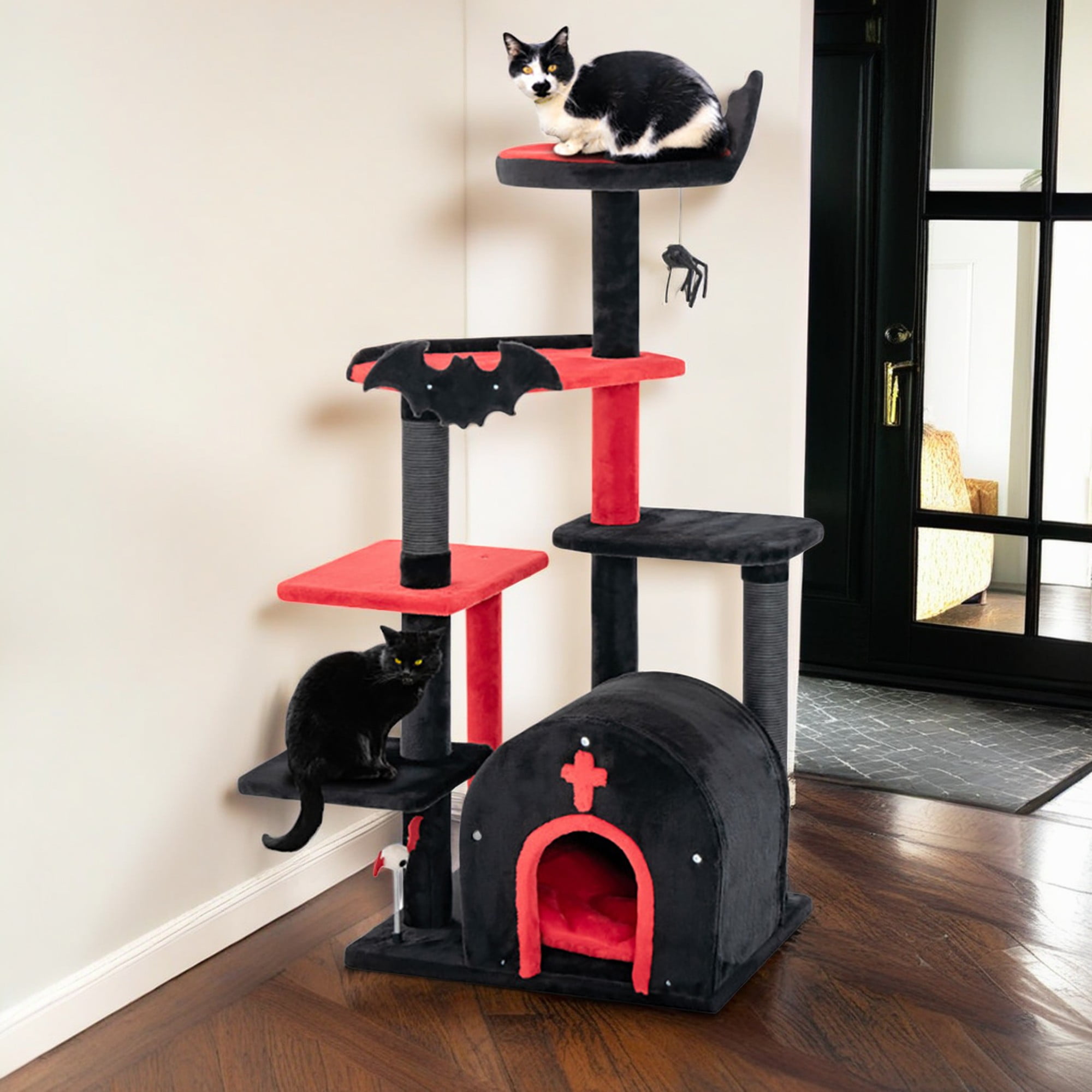 Kadyn 53" Gothic Cat Tree Tower Furniture with Scratching Post, Arch-Shaped Cat Condo for Kittens Cat Tree House, Black