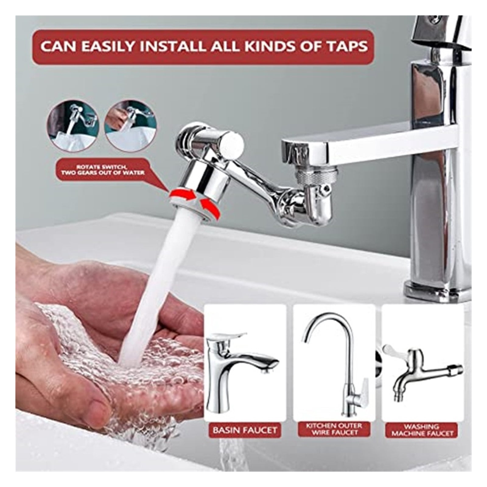 1080° Rotation Faucet Aerator Splash Dual Mode Kitchen Tap Extend Water Nozzle Faucet 22/24mm Adaptor Faucet Bubbler Robotic Arm ,Easy to Install