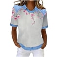 thumbnail image 3 of Cutuoiiu Short Sleeve Sweatshirts for Women Daily Printing Denim Patchwork Lapel Waffle Summer Clothes Gifts, 3 of 5