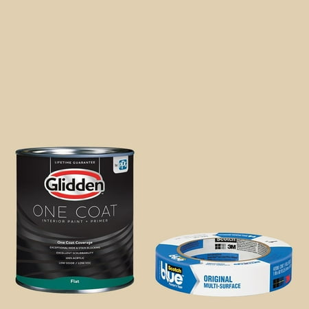Glidden One Coat, Interior Paint + Primer, Almond Cream, Flat Finish, 1 Gallon with ScotchBlue Painters Tape Original Multi-Use, .94in x 60yd(24mm x 54,8m Bundle