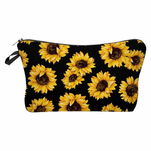 Cosmetic Bag Sunflower For Women Small Pouch Leather Makeup Bag Zipper Pencil Clutch for Purse