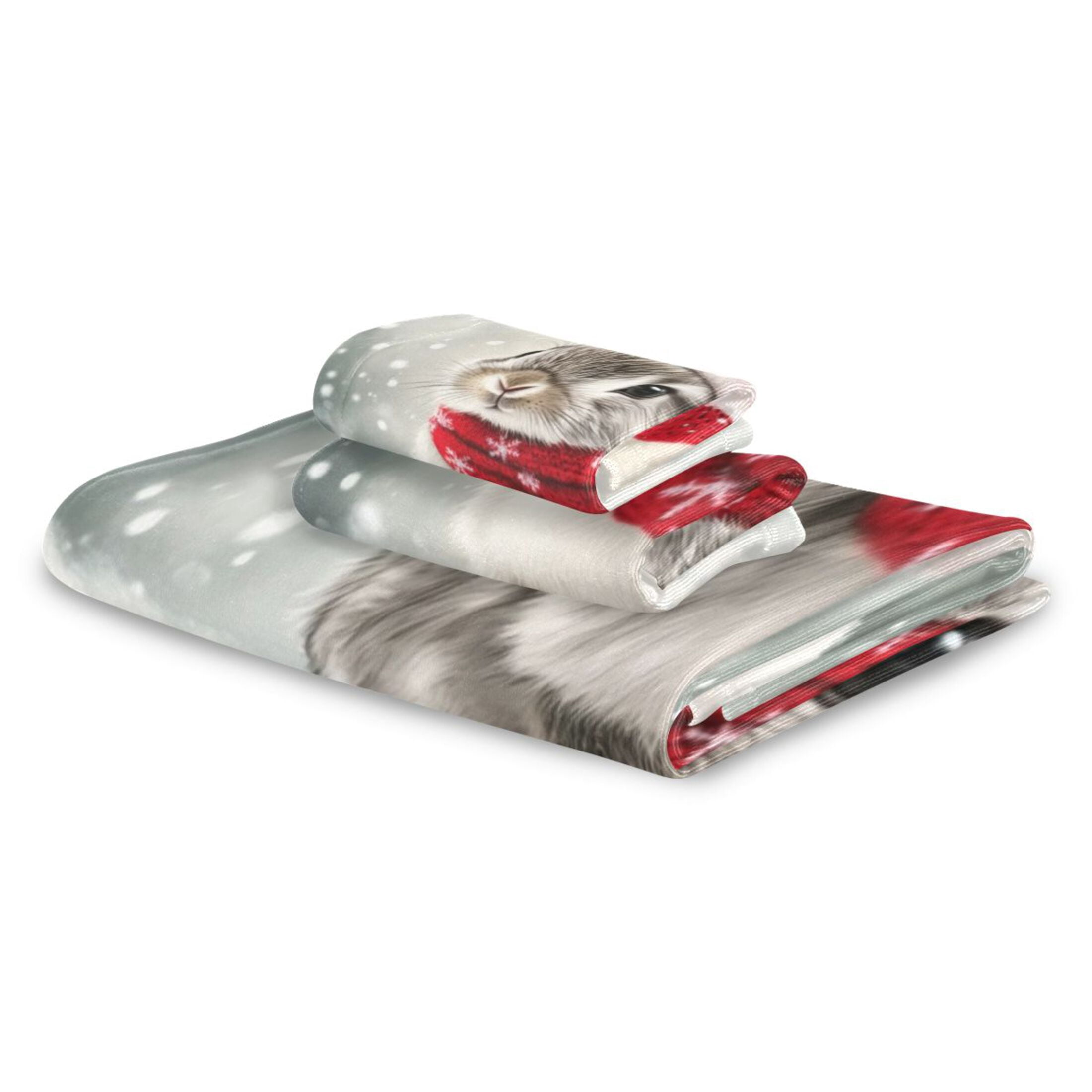 Three-Piece Towel Set Face Towel Towel Set Hand Towel Bath Towel Cotton Bath Towels Bath Towel Sets Hand Bath Towels Gray Christmas Bunny