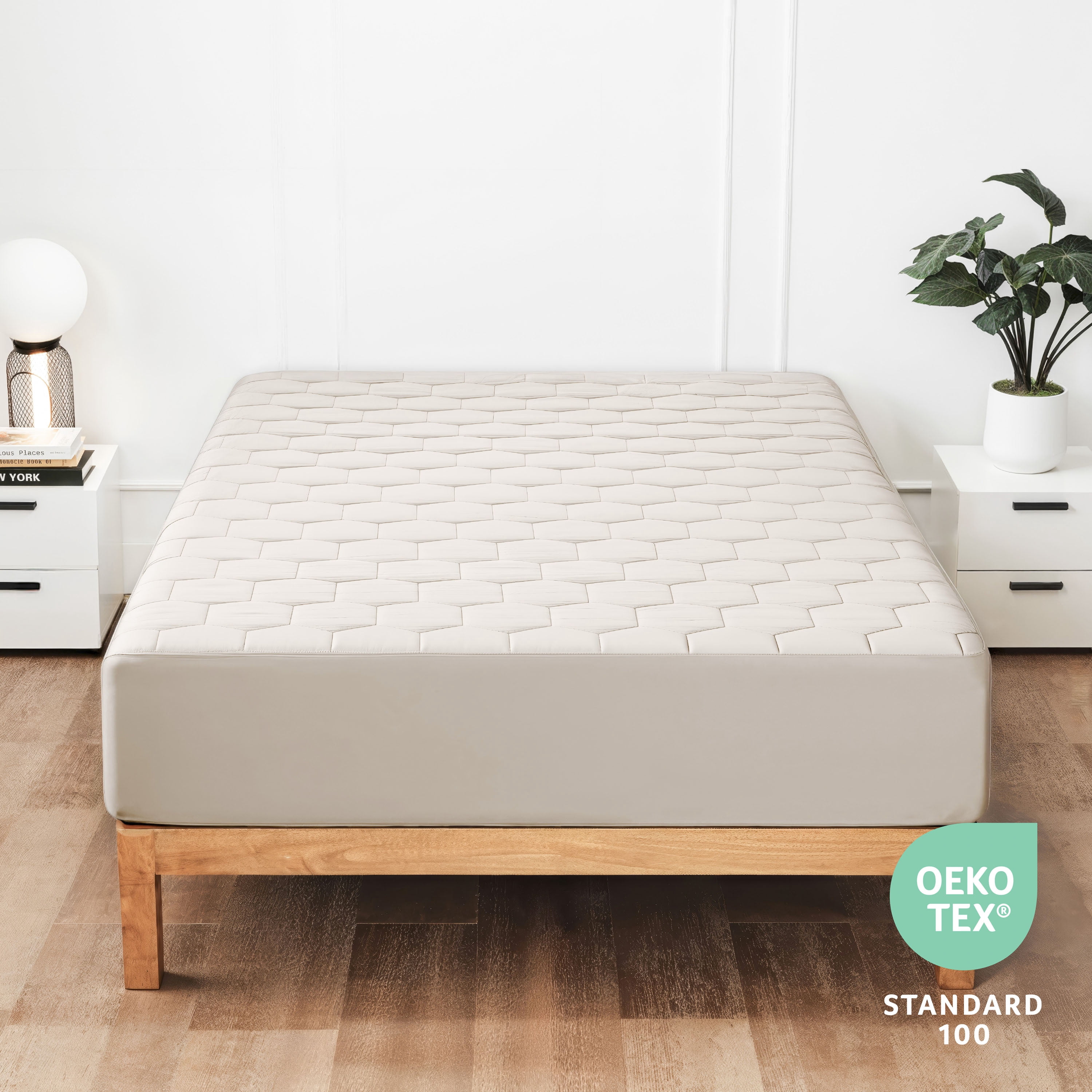 LammaLoe King Mattress Pad Waterproof, Quilted Fitted Mattress Protector, Deep Pocket Cover Fits 8" 21", Beige Cream