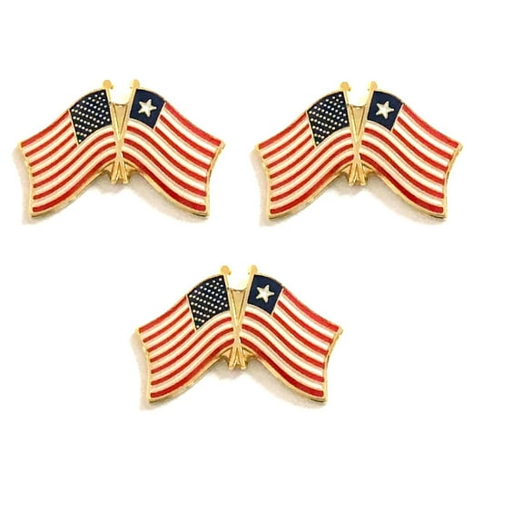 Liberia & US Crossed Double Flag Lapel Pins, Pack of 3