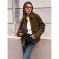 thumbnail image 5 of Women'S Faux Suede Jacket Spring and Autumn Long Sleeves Y2K Outerwear Coat with Pockets Brown M, 5 of 9