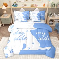 Homewish Kawaii Dogs Paws 7-Piece Twin Bedding Sets,Pet Animal Bedding Comforter Set,White Blue Sheet Sets For Girls Boy,Breathable Home Decor Reversible