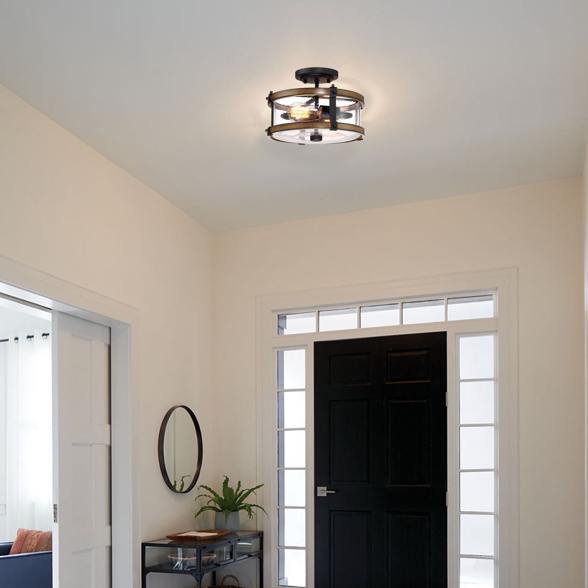 12.2" Farmhouse Kitchen Light Fixture Semi Flush Mount Ceiling Light for Hallway, Living Room, Bedroom 2-Light