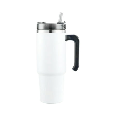 

GEjnmdty 30oz Drinkware Water Bottle Portable Coffee Straw Mug with Handle (White)