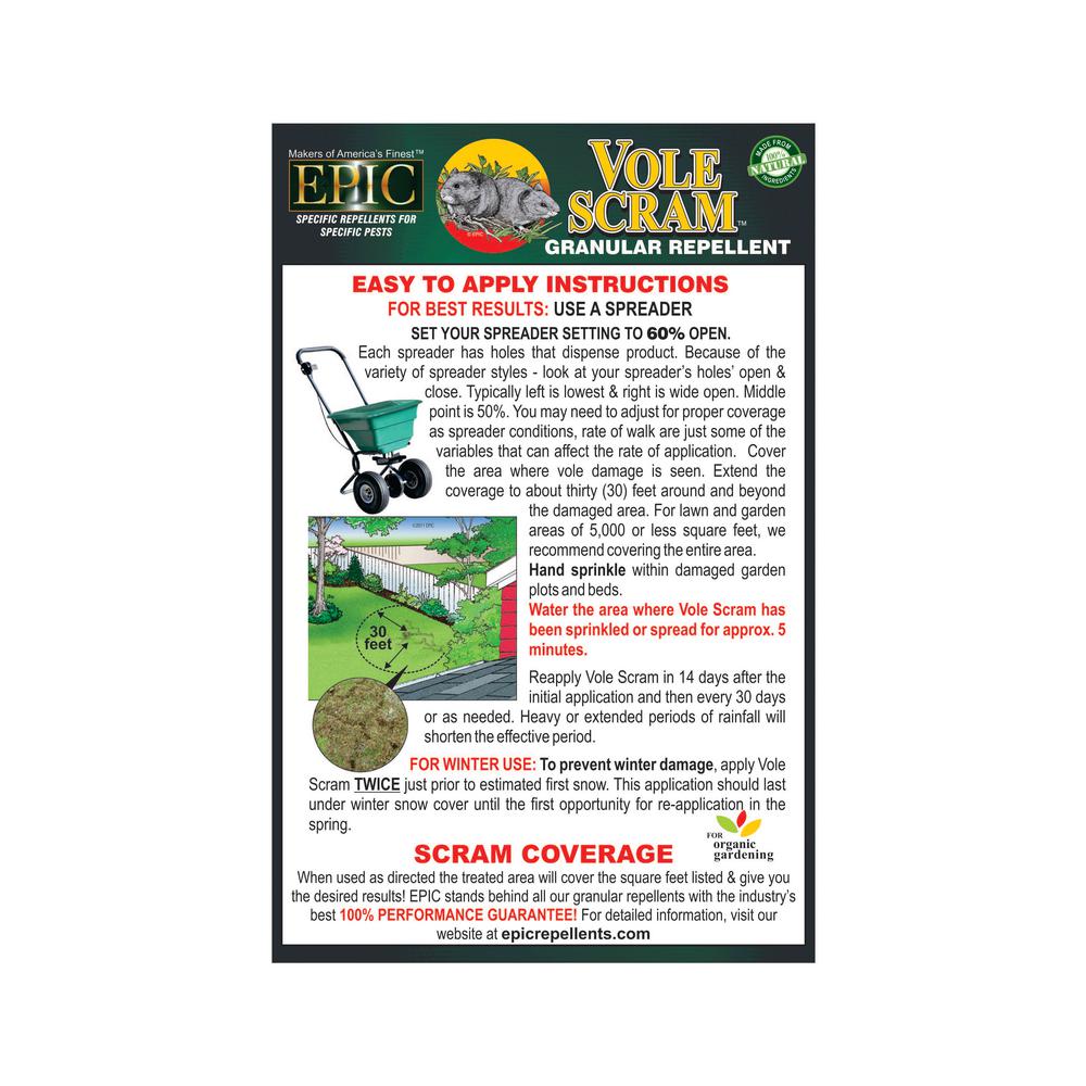 EPIC Vole Scram Outdoor Organic All Natural Granular Repellent, 6 Pound Bucket