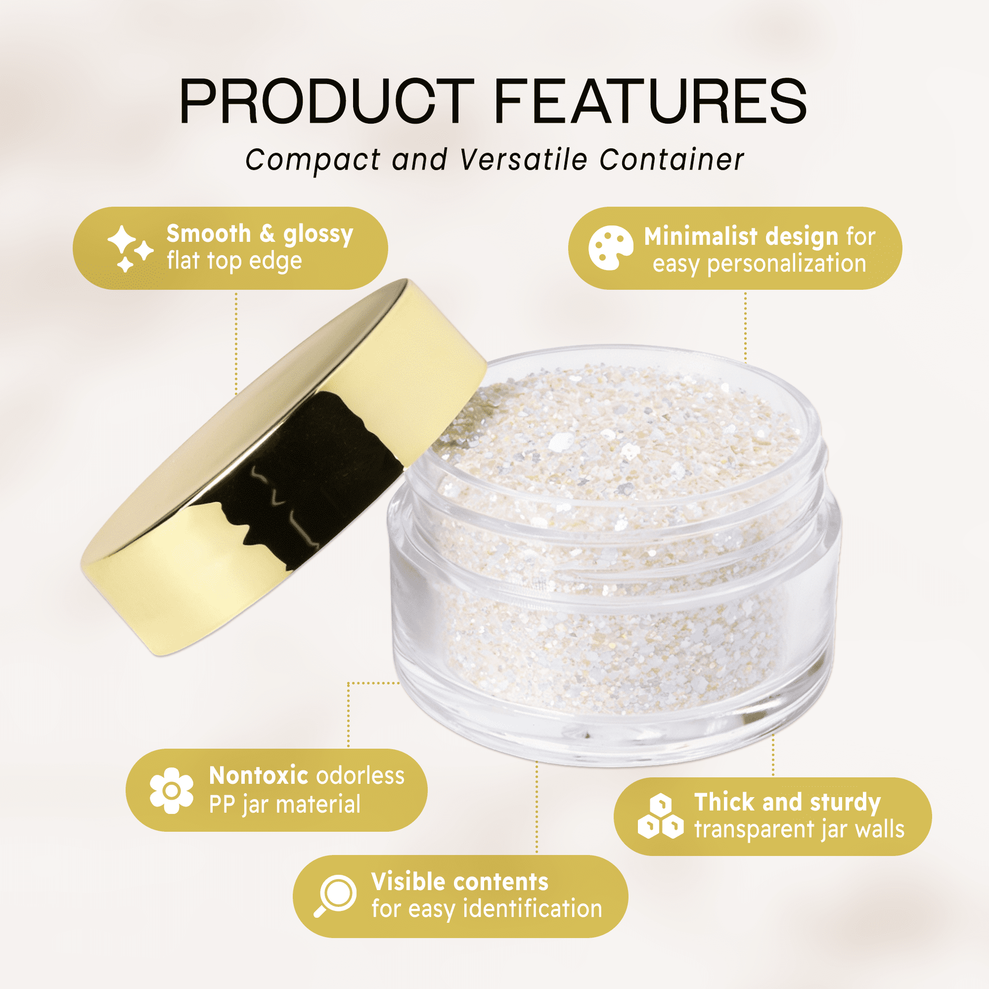 Beauticom 24 Pieces High Quality 20G/20ML Clear Round Acrylic Cosmetic Product Sample Travel Jars with Flat Top Lids (Gold)