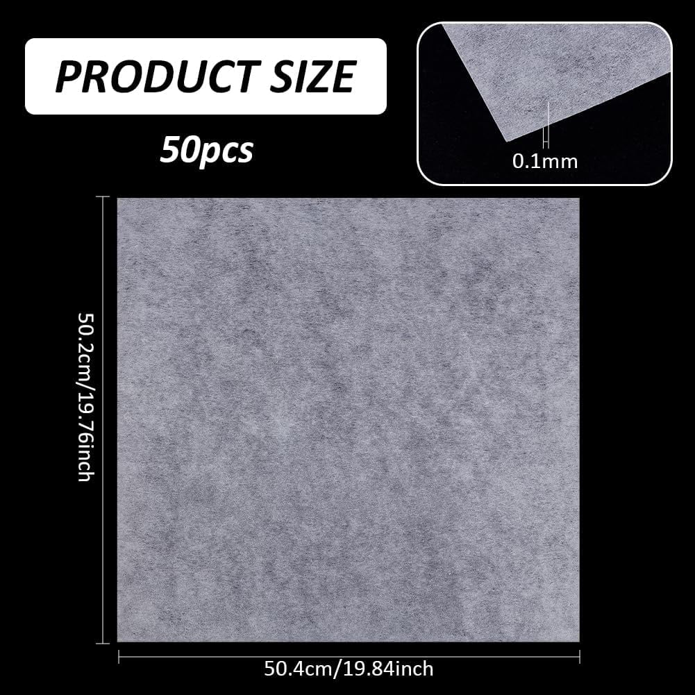PH 50 Sheets Tear Away Embroidery Stabilizer Water Soluble Fabric Non Woven Wash Away Fabric Machine Embroidery Topping Stabilizer Backing for Hand Sewing Craft Embroidery 19.8x19.7 Inch White