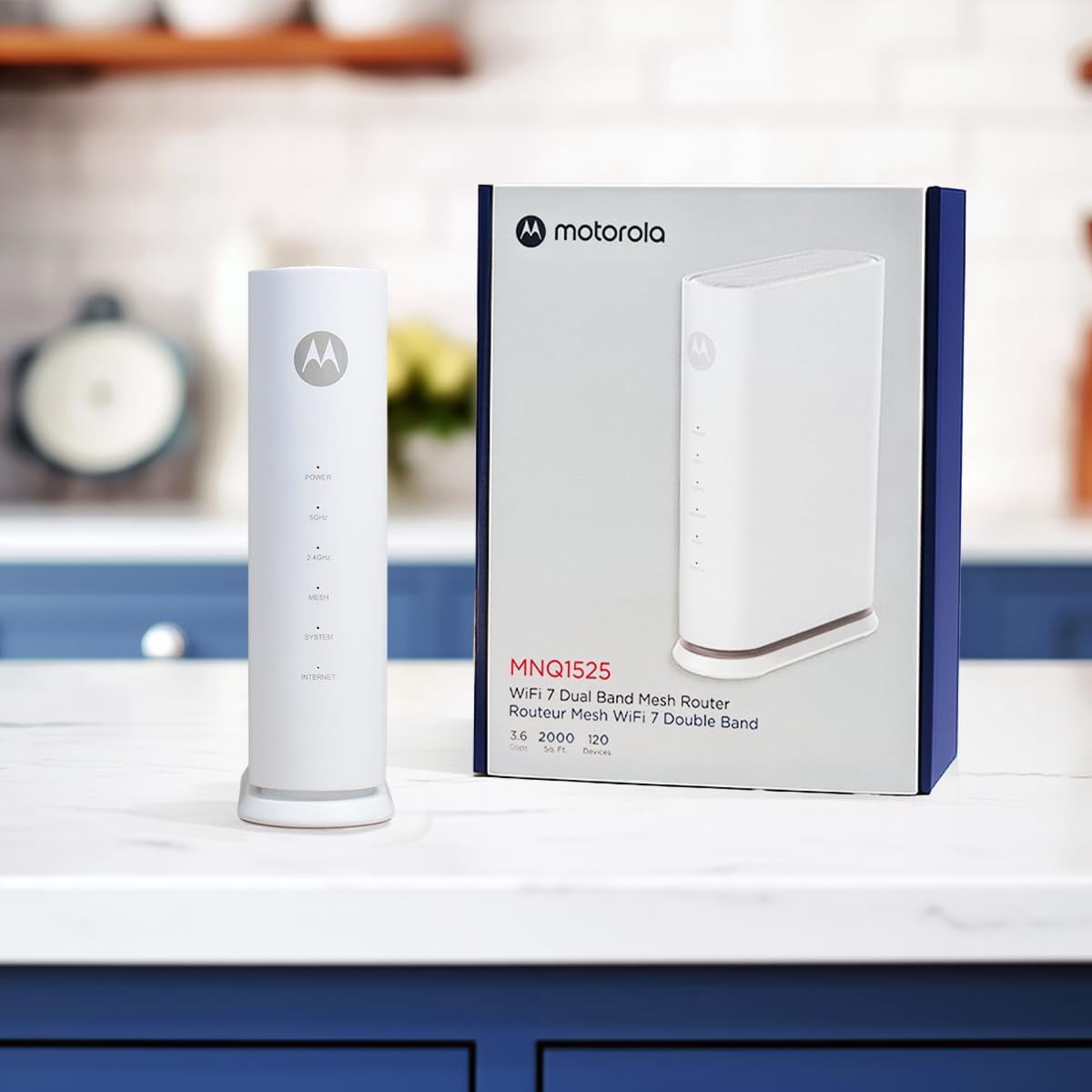 Motorola MNQ1525, WiFi7 BE3600 Router with Easy Mesh, White, single pack