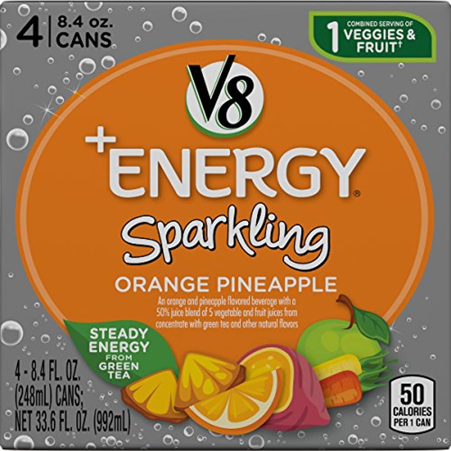 V8 +Energy Sparkling Healthy Energy Drink, Natural Energy From Tea