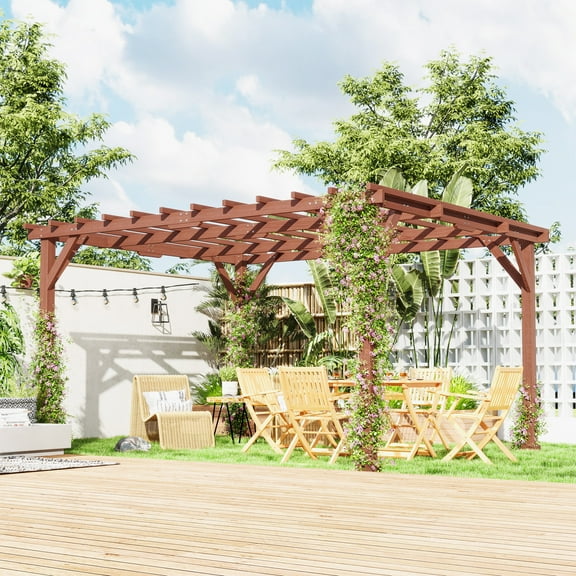 Outsunny 11' x 12.5' Outdoor Wood Pergola with Grape Trellis for Patio, Deck, Backyard, Lawn, Brown