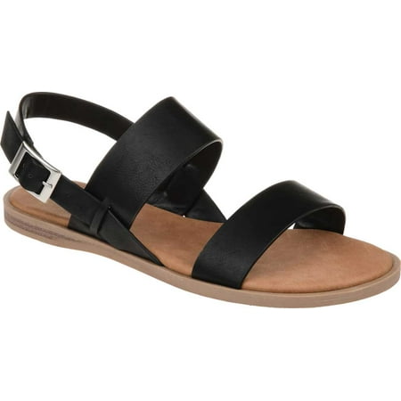 

Women s Journee Collection Lavine Flat Sandal Black Faux Leather 6.5 M