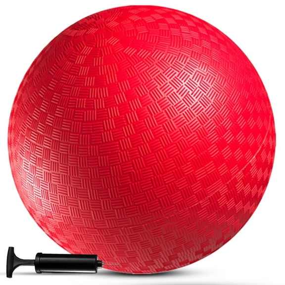 Bedwina Playground Ball - 8.5 Inch (1-Pack) Red Rubber Bouncy Inflatable Balls, w/Air Pump, for Kids & Adults, Indoor & Outdoor Games, Kickballs, Dodgeball, Four Square, Handball and More