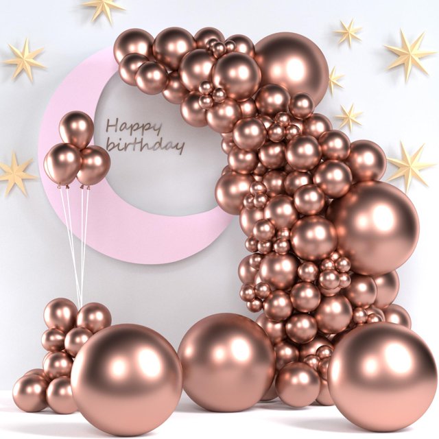 Globos ZizaSary, oro rosa, 140 unidades, metálicos, 46, 30, 25, 13 cm