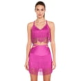 thumbnail image 2 of Aislor Women's Latin Salsa Ballroom V Neck Sleeveless Fringe Crop Top with Swing Skirt Indian Dancewear Hot Pink XL, 2 of 7