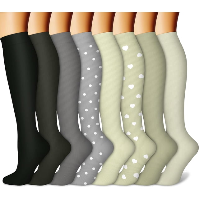 Chaussettes de Compression pour Femmes & Hommes Circulation (8 Paires) 15-20 mmHg Meilleur Soutien pour Course, Randonnée