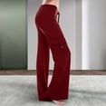 thumbnail image 2 of Pantalones de trabajo para mujer: pantalones harem casuales elásticos de cintura alta, estilo retro, tejido holgado, bolsillos, ideales para yoga y actividades al aire libre., 2 of 4