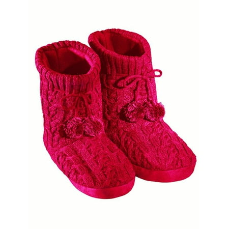 Women's Cable Knit Bootie Slippers Womens Red Medium, Medium,