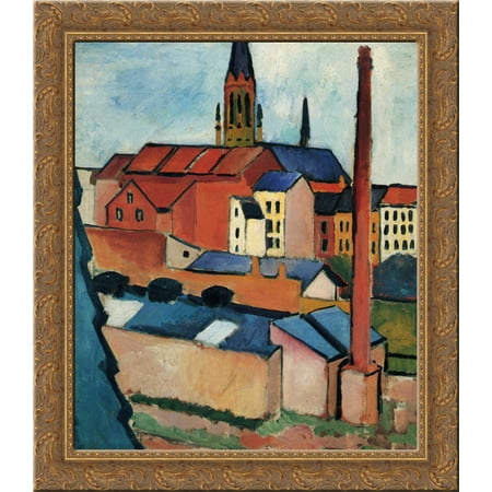 Wood Chimney - St. Mary's with Houses and Chimney (Bonn) 20x20 Gold Ornate Wood Framed Canvas Art by Macke, August