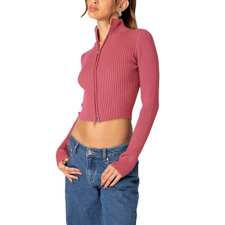 Douhoow Women's Double Zip Up Cardigan Long Sleeve Slim Douhoow Women's Double Zip Up Cardigan Long Sleeve Slim