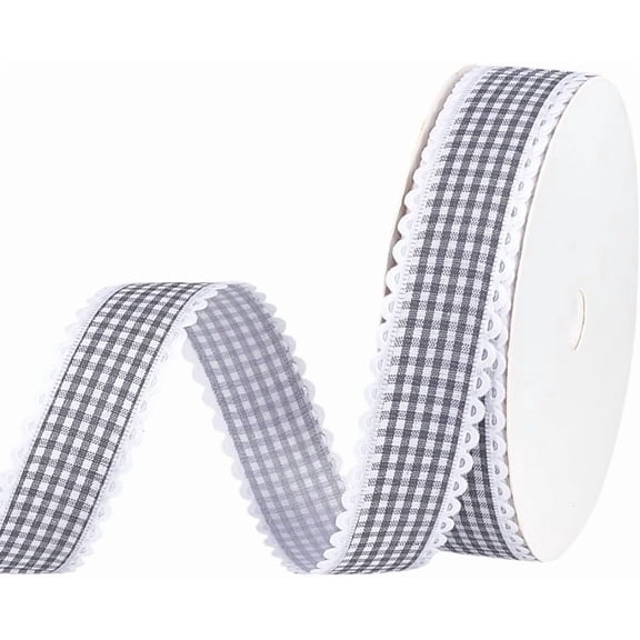 25 Yards Gray Gingham Ribbon 1 inch Buffalo Plaid Ribbons Lace Edge Checkered Taffeta Plaid for Gift Wrapping Crafts Bows Hair Bows Holiday Decoration Gray