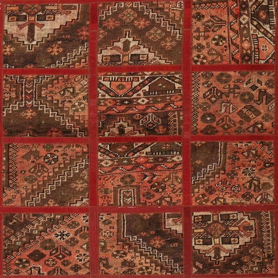 Ahgly Company Machine Washable Indoor Square Traditional Tomato Red Area Rugs, 4' Square