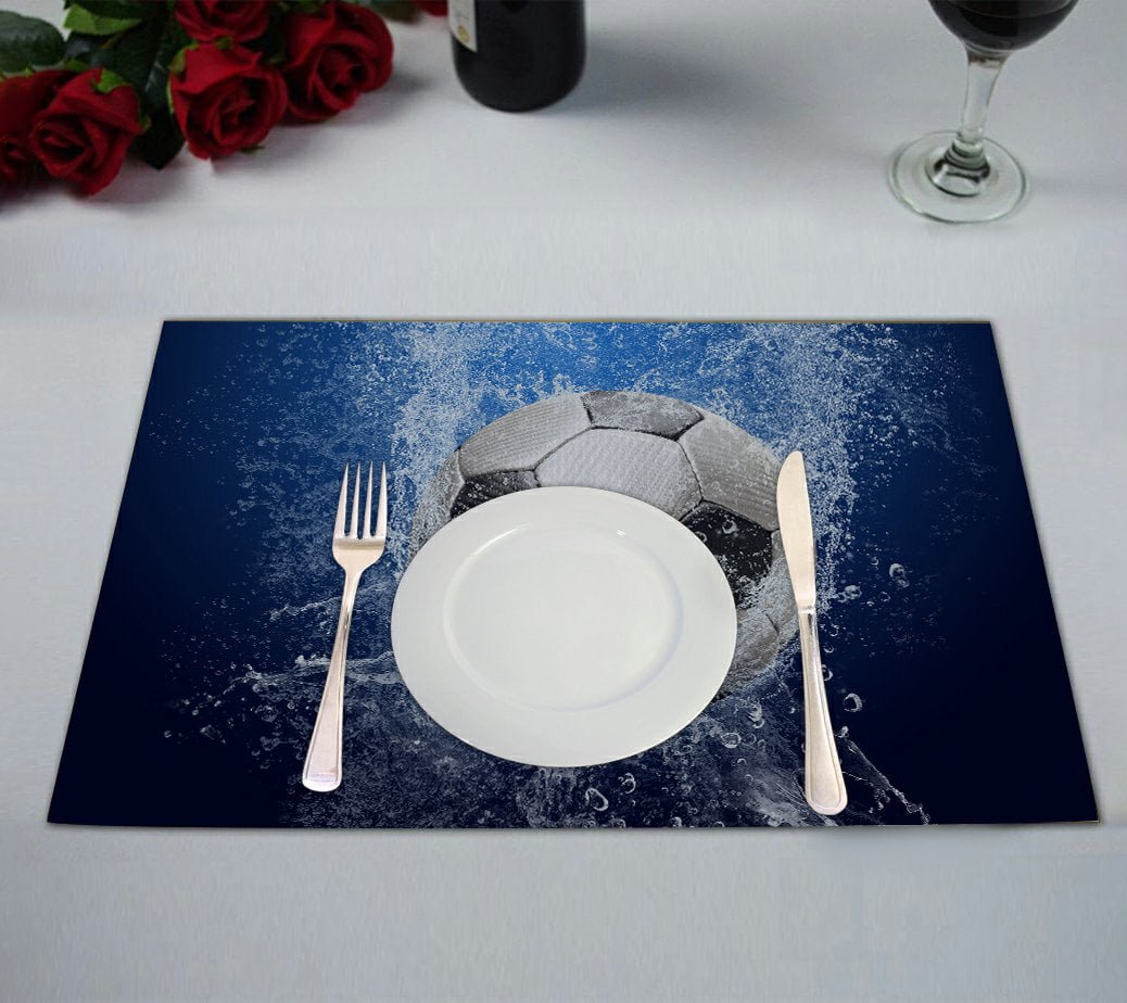 GCKG Sports Placemat, Football Soccer Ball on Water Placemat 12x18 Inch