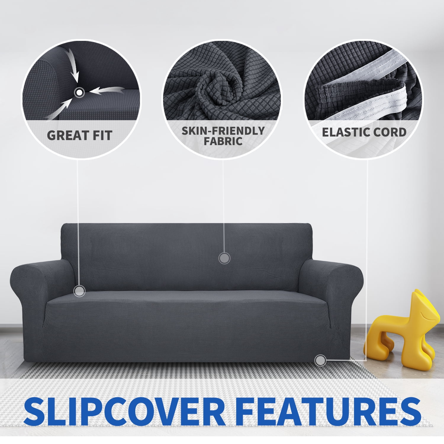 JIATER 1-Piece Sofa Cover Stretch Couch Cover Washable Sofa Slipcover Furniture Protector for Loveseat Sofa,Dark Gray