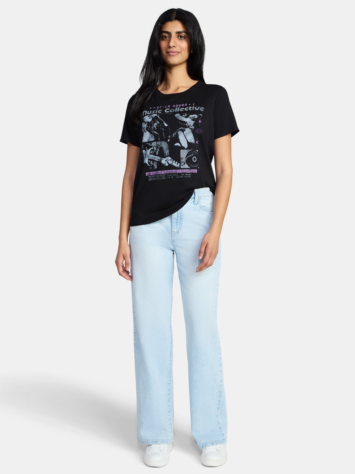Music Collective Women's Graphic Everyday Tee with Short Sleeves, Sizes XXS-XXL