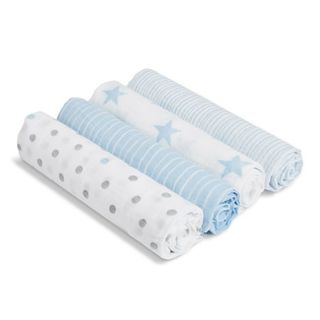 UPC: 0842332114280 | aden + anais Essentials Muslin Swaddle Blankets  4-pack  Dapper Blue
