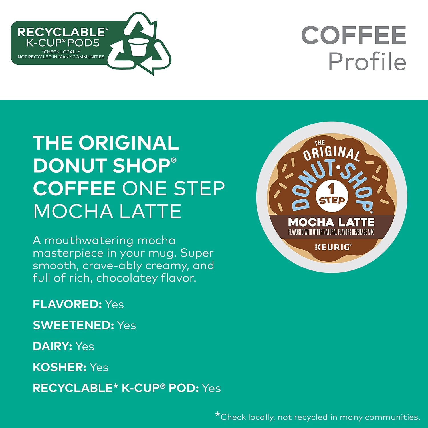 The Original Donut Shop® Single-Serve K-Cup®, 1-Step Mocha Latte, Carton of 20