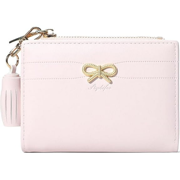 ZLCFashion Wallets Girls Cute Small Bow Wallet Aesthetic Card Holder Bifold Wallet Coin Purse Cash Pocket with Zipper for Women (Bi-Fold Wallet, Pink)