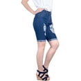 thumbnail image 2 of 2Luver, Women's, 5 Pocket Basic Ripped Denim Bermuda Jeans Shorts, Blue, 5, 2 of 3