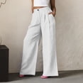 thumbnail image 6 of QATAINLAV Womens Linen Wide Leg Palazzo Pants Summer Button Front Elastic Waist Work Trouser Loose Casual Dress Pants with Pockets White XL, 6 of 7