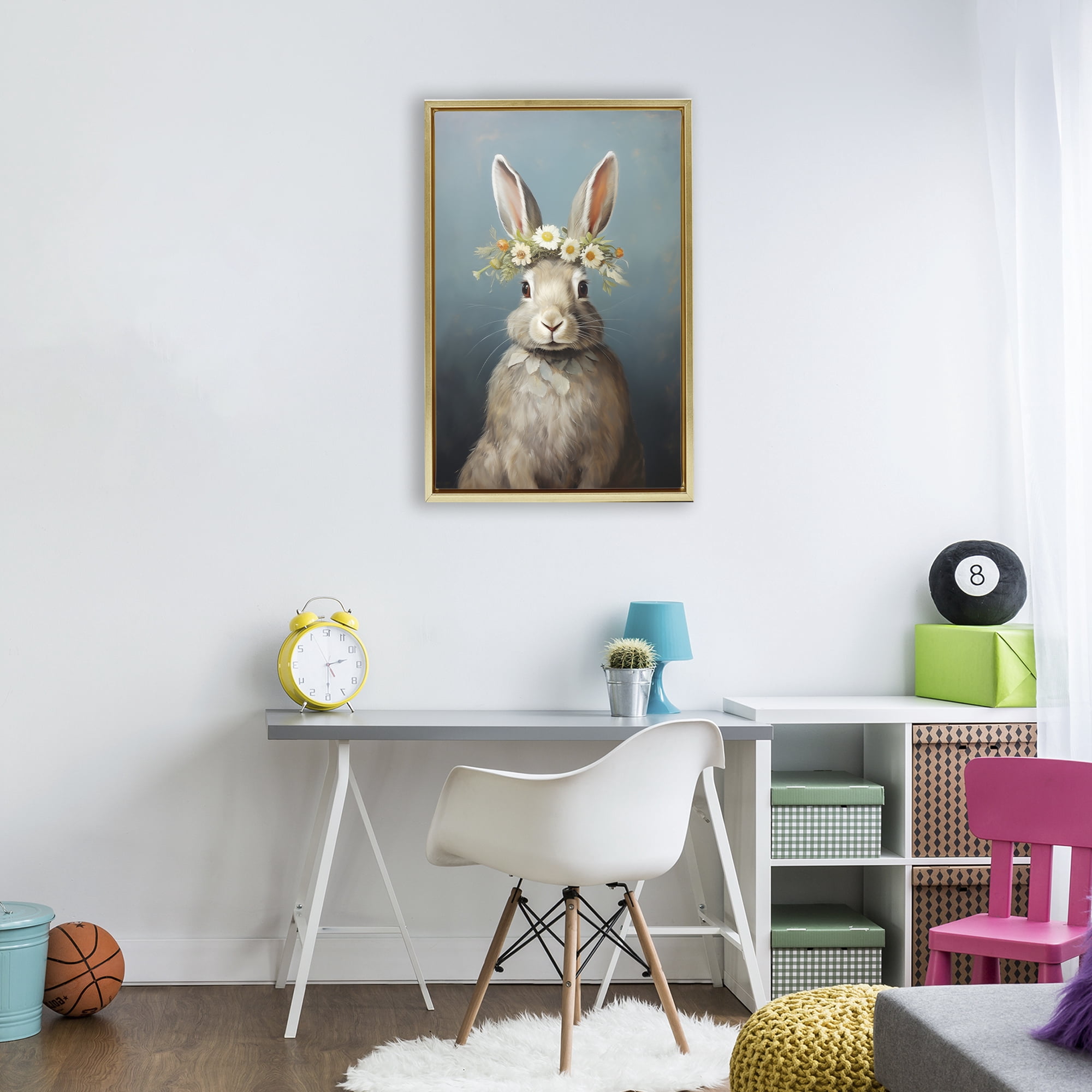 Stupell Industries Daisy Crowned Bunny Portrait Gold Framed Floater Canvas Wall Art, design by Heidi Kuntz