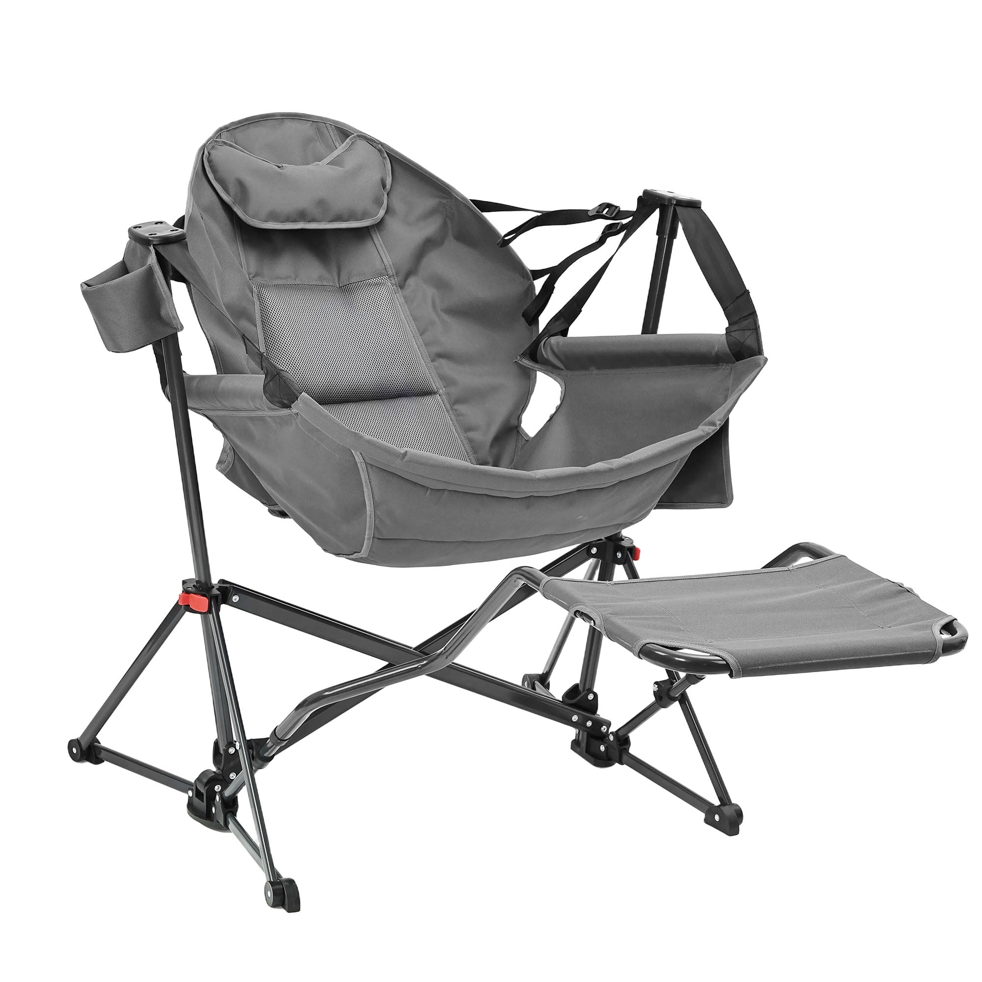 Autlaycil Camping Chairs, Oversized Hammock Chairs, Folding Rocking Chairs, Adjustable Back Swing Chairs, Cup Holder, Outdoor Beach Lawn, Grey