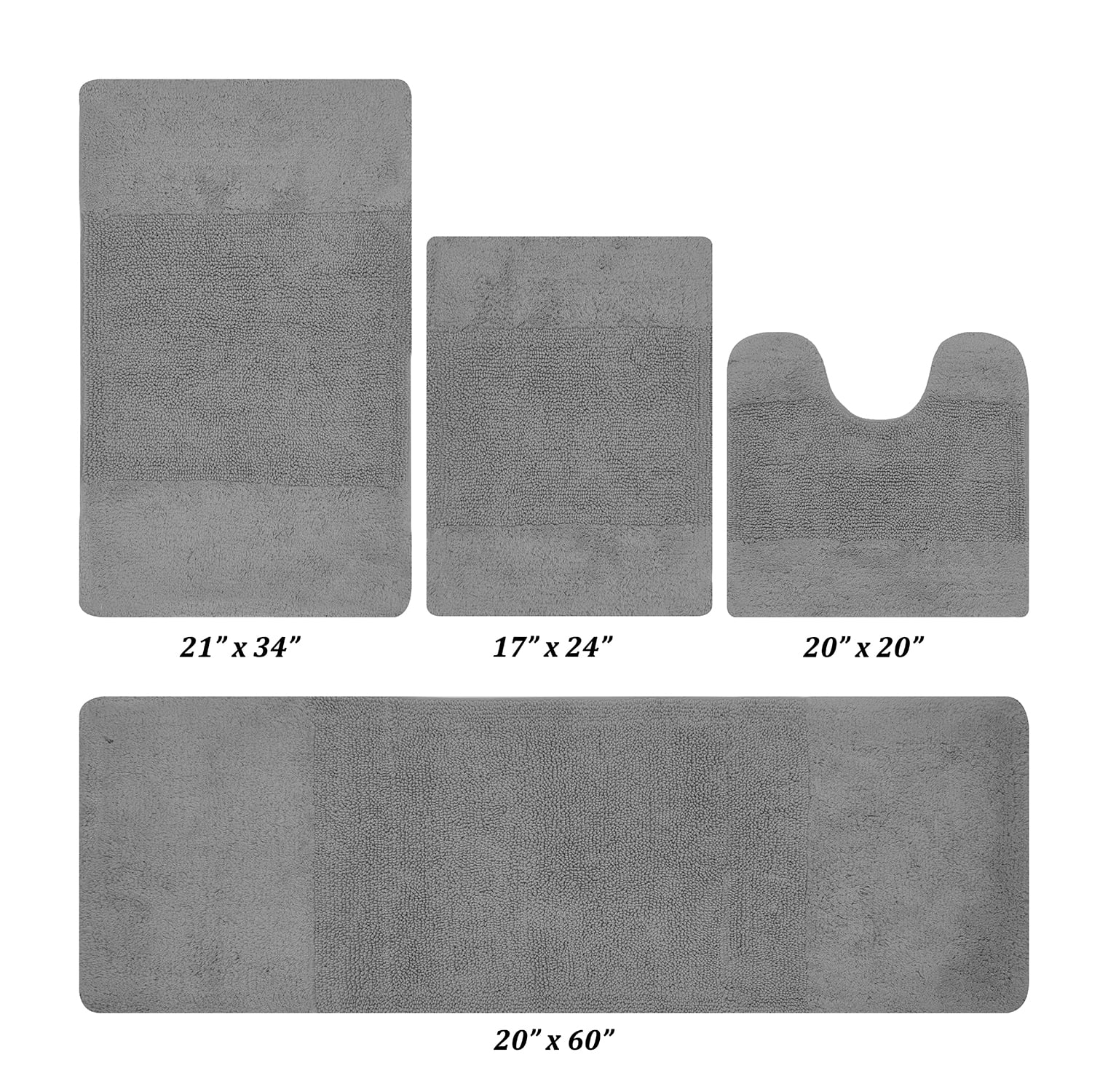 Better Trends 4 Piece Bathroom Rug Set, 100% Cotton, Extra Soft Tufted Bath Mat, Water Absorbent & Non Slip Bath Rug, (Gray) Granada Collection