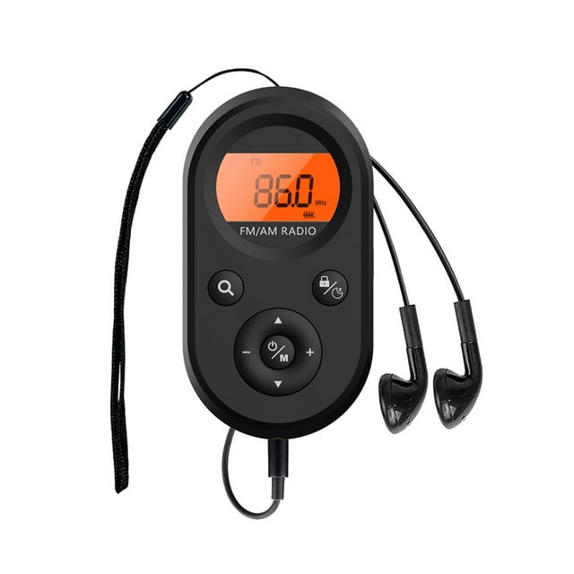 Pocket AMFM Battery Operated Stereo with LCD Display Backlight Earphone for Home Camping Jogging Walking Cycling