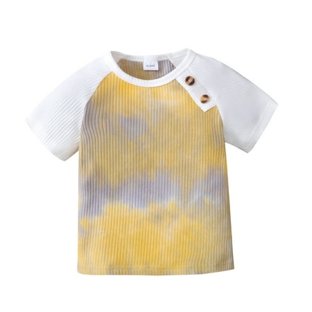 

Toddler Baby Girl Clothes Short Sleeve Splice Tie-dye Round Neck Tops 2-3T Yellow