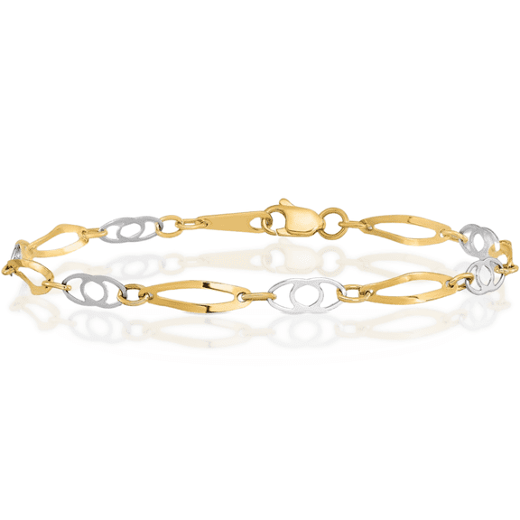 10K Solid Two Tone Gold Link Chain Bracelet